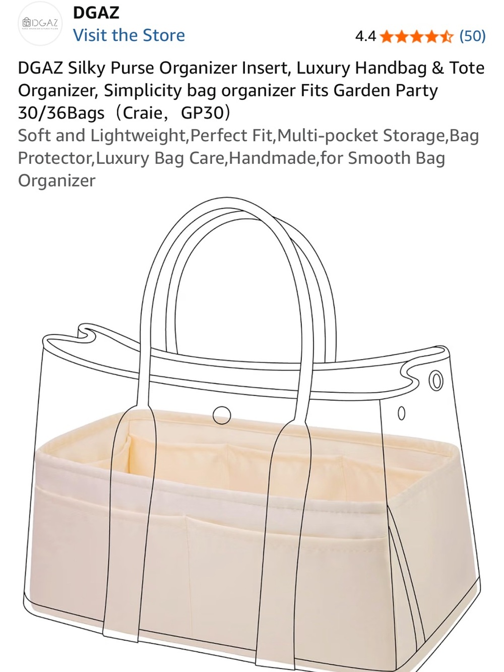 Silky Purse Organizer Insert in Cream